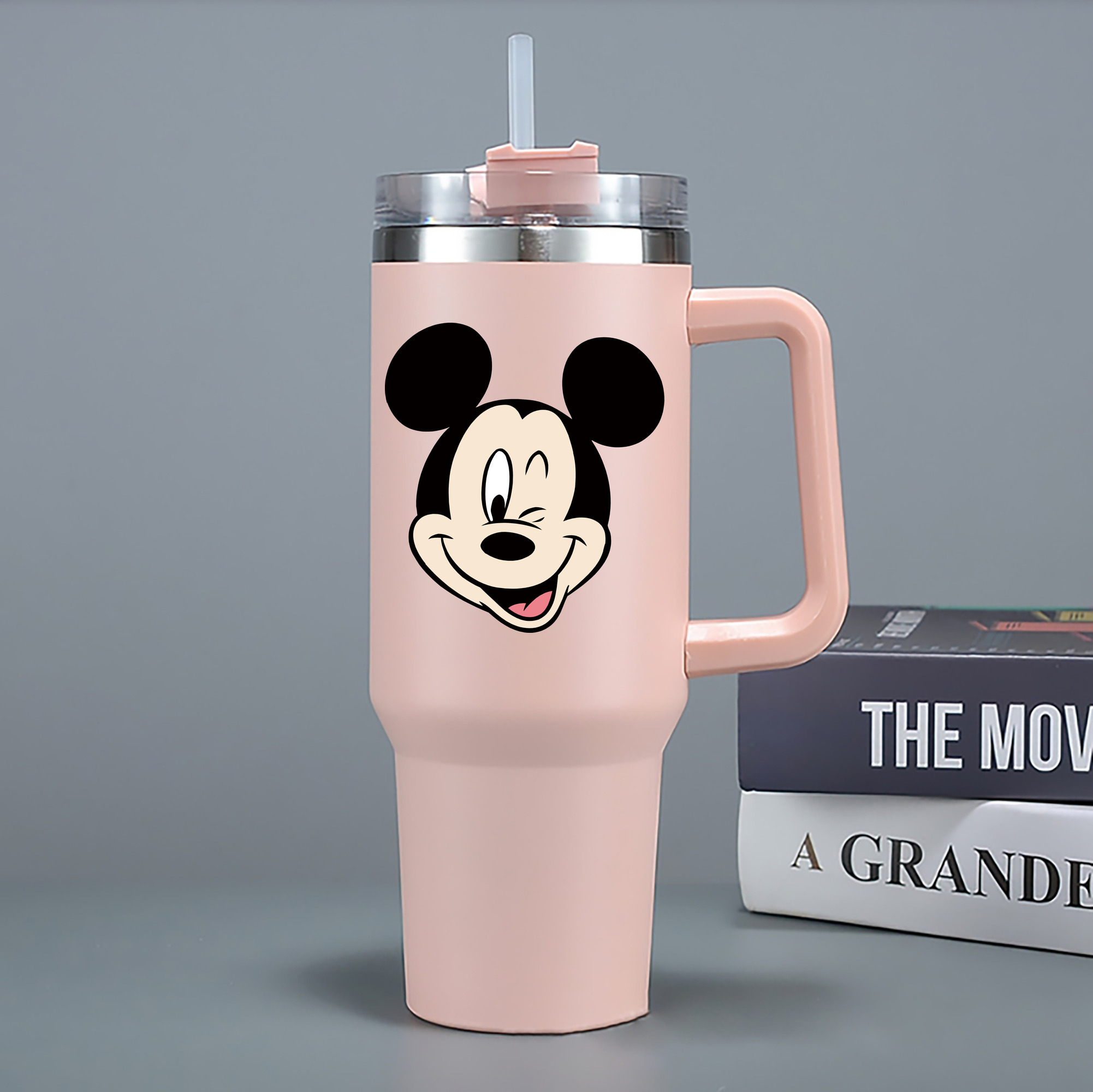 （画像用） ミッキーマウス Mickey Mouse 1200mL車用タンブラー - クリスタルステッカー（プラスチックストロー付き）